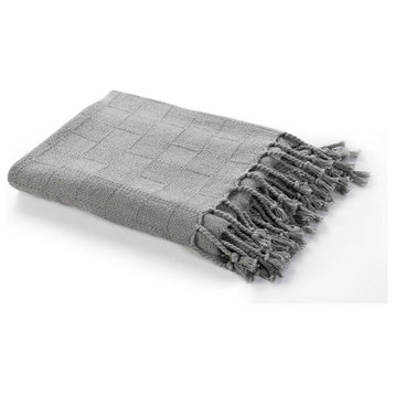 Gray Woven Cotton Solid Color Throw Blanket