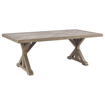 Pemberly Row Trestle Patio Dining Table in Beige