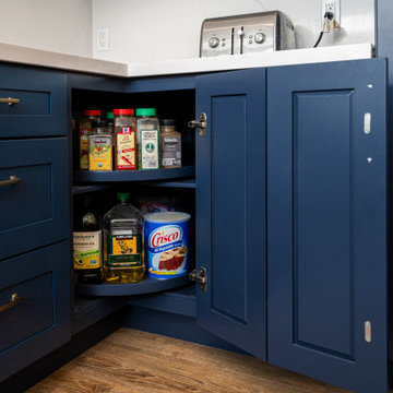 Modern Navy Blue Kitchen with White Quartz Island | The Cabination