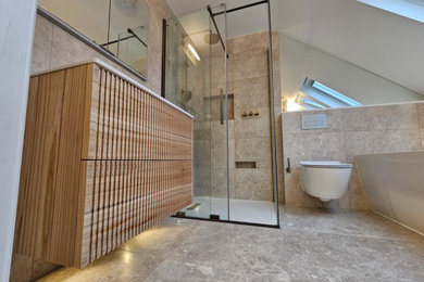 Front View of Rustic Marble Bathroom