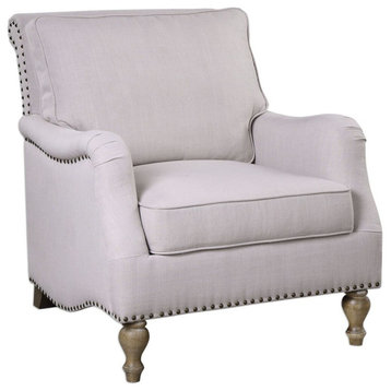 Armstead 34.25" Antique White Armchair in Honey Stain