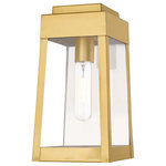 Livex Lighting - Livex Lighting Satin Brass 1-Light Outdoor Wall Lantern - This updated industrial design comes in a tapering solid brass satin brass frame with a sleek, straight-lined look and features clear glass panels.