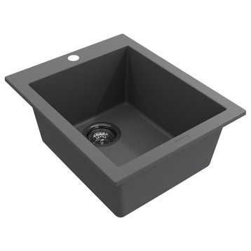 Campino Uno Dual Mount Granite Composite 16" Single Bowl Bar Sink Concrete Gray