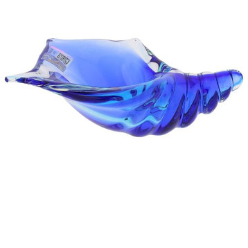 GlassOfVenice Murano Glass Cone Seashell Sculpture - Aqua Blue