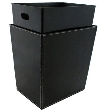 Kraftware Stitched Black Recycled Wastebasket