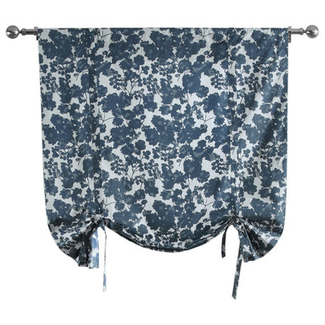 Fleur Blue Printed Cotton Tie-Up Window Shade Single Panel, 42W x 63L