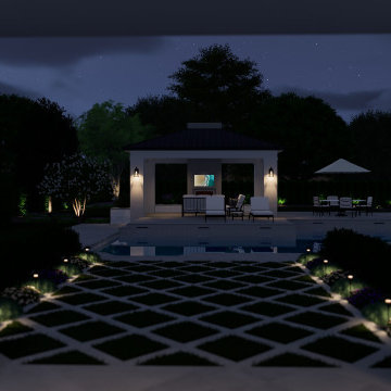 Neutral Estate Pool, Pavillion, Fireplace, Spa, Pickleball, and Garden