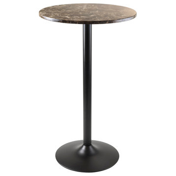 Cora Round Pub Table, Black And Faux Marble
