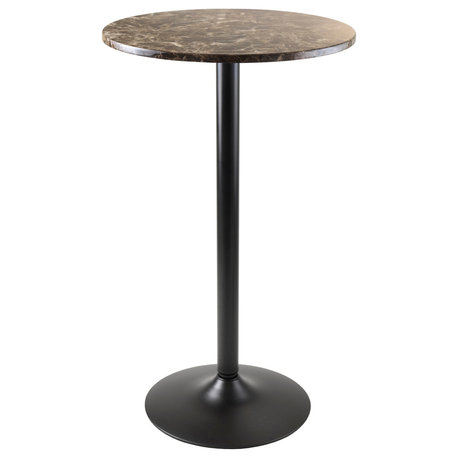 Winsome Wood Cora Pub Table, Bar H, Round, Faux Marble Top, Black Base
