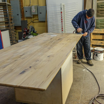 Elm Dining Table with Walnut Legs