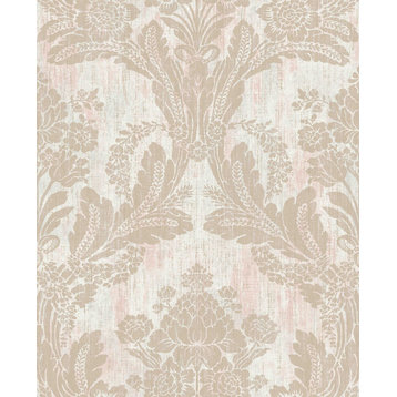2835-M1411 Zemi Damask Wallpaper with Raised Inks in Light Pink Neutral Ivory