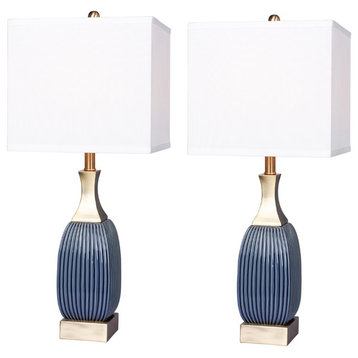 Blue Ceramic & Ant. Brass, Table Lamps, 26.5"