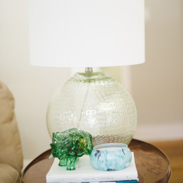 Vintage Green Glass Elephant + Lyre Table
