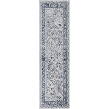 Rosalind Traditional Oriental Blue Runner Rug, 2' x 7'