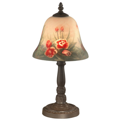 Evelyn 1 Light Table Lamp, Hand Painted Art Glass, Antique Bronze Plating