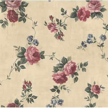Non-Woven Floral Wallpaper For Accent Wall - Roses Wallpaper BG21575, Roll