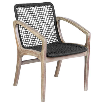 Brighton Outdoor Patio Dining Chair, Dark Eucalyptus Wood And Gray Rope, Light Eucalyptus