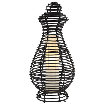 Large Round Woven Black Rattan Decorative Lantern Accent Lamp