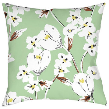 Laural Home Kathy Ireland Retro Floral Mint Outdoor Decorative Pillow, 18"x18"
