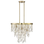 Savoy House - Livorno Noble Brass 4-Light Chandelier - If you are looking for lighting that makes a big style statement, look no further than this Savoy House Livorno 4-light pendant. Every aspect of Livorno isthoughtfully designed to create the biggest impact, from the lights that hang at different heights to the 3 tiers of beautifully faceted crystals in different shapes and sizes. This is the perfect way to indulge your craving for updated Hollywood Regency glamour in any room, including foyers, living rooms, kitchens and bedrooms. Finished in Noble Brass. This fixture is 21" wide and has an adjustable height that ranges from 19" to 76". Uses 4 candelabra size bulbs of up to 60 watts each (not included).