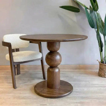 Dorel Round Walnut Dining Table | Sculptural Pedestal Design