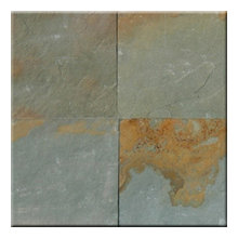 grey blue and orange/rust slate tile