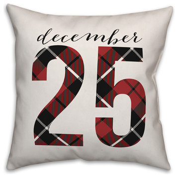 December 25 Farmhouse Plaid 16"x16" Indoor / Outdoor Throw Pillow