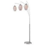 Lite Source - Lite Source LS-83163 Lotuz - Three Light Arch Lamp - This 3 light modern arch lamp showcases 3 glitzy clear acrylic shades that interact with inner white fabric shades. Detailed with convenient adjustable arm and a polished chrome pole and base, this gorgeous arch lamp can be positioned behind a couch or re.