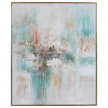 Oversize Modern 61" Pastel Abstract Wall Art Teal White Orange Gold Bright