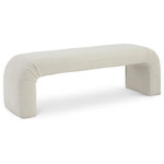 Meridian Furniture - Niagara Boucle Fabric Upholstered Bench, Cream, 52" Wide - Amp up your modern space while enjoying an additional seat where it's needed with this elegantly crafted Niagara boucle fabric bench. Soft, sumptuous cream boucle fabric covers this unusually shaped and eye-grabbing bench, giving a soft feel to the touch and adding to its comfort factor. This contemporary bench is perfect for positioning at the end of your bed for a look that wows, or use it in the entryway for a handy and convenient spot to sit while pulling on boots or taking off your shoes.