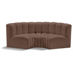 Meridian Furniture - Arc Vegan Leather Upholstered 3-Pc. Inward Curved Modular Sectional, Brown - Unleash modern opulence with the Arc Vegan Leather 3pc. Sectional. Crafted for the modern connoisseur, this Sectional injects an air of refined luxury into any space. Its sleek silhouette, upholstered in supple brown vegan leather, exudes timeless sophistication while the deep channel tufting adds textural intrigue, further elevating the chair's visual appeal. The modular design makes it a versatile chameleon, effortlessly adapting to your evolving needs and preferences. Whether you envision it gracing a chic living room corner, basking in the glow of a bedroom window, or adding a touch of drama to a home office, the Arc seamlessly complements your unique interior aesthetic.