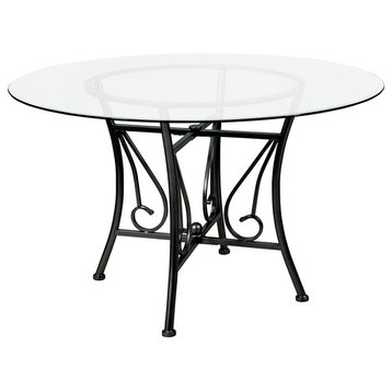 Princeton 48'' Round Glass Dining Table With Black Metal Frame