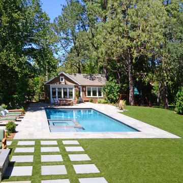 Shingle style home and poolhouse