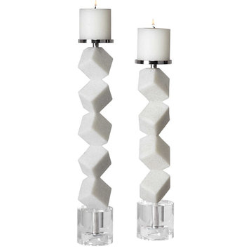 Uttermost Casen Marble Cube Candleholders, Set of 2, Polished Nickel