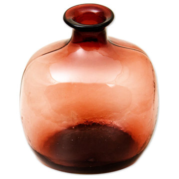 Novica Handmade Cinnabar Red Bottle Blown Glass Vase