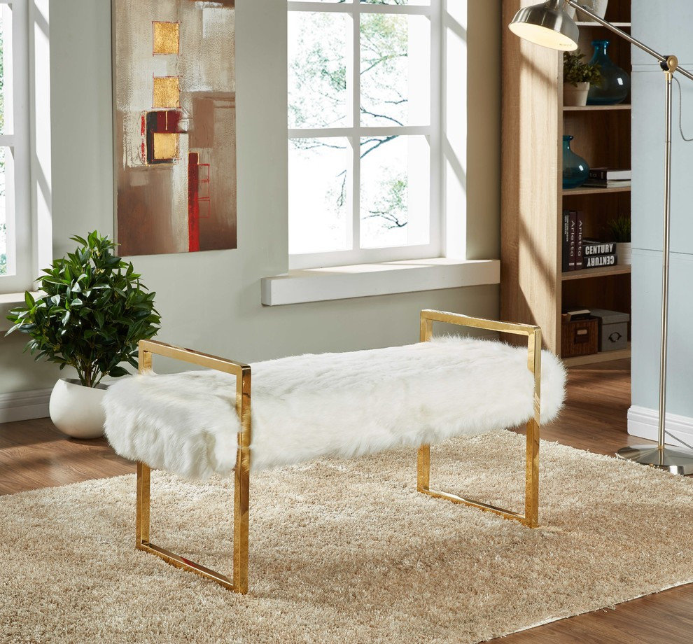 Chloe Faux Fur Upholstered Bench, White