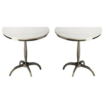 Home Square Modern Marble and Metal Accent Table in White - Set of 2