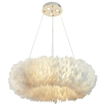 Natural Goose Feather Chandelier By Morsale, 30"