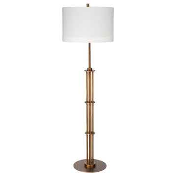 Contemporary Architectural Antiqued Brass Floor Lamp 61 in Metal Rods Poles