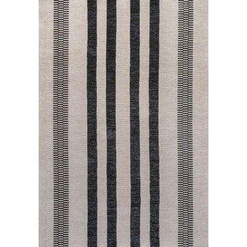 Vichy Geometric Striped Machine-Washable Area Rug, Cream/Black, 3x5