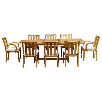 9-Piece Rectangular Teak Wood Boston Table/Chair Set With Cushions
