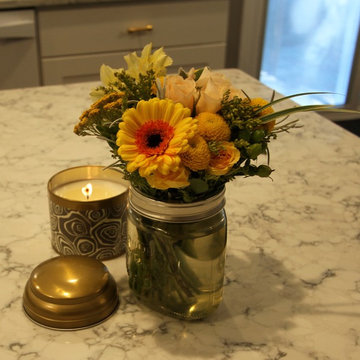 Kitchen granite top and flowers