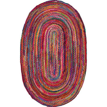 Nuloom Casual Handmade Braided Cotton Area Rug, Multicolor 5'x8'Oval