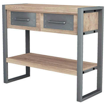 Asta Teak and Iron Console Table, Industrial Modern