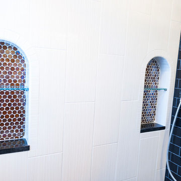 Curved Shower Niches with Copper Penny Round Tile