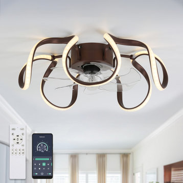 20 In Low Profile Ceiling Fan Dimmable Flush Mount Ceiling Lighting with Remote, Coffee