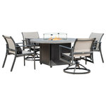 Gensun - Echelon 5-Piece Sling Conversation Set With Meridian Round Fire Table, No Pillow - Lightweight and durable, Echelon is great for balconies, terraces or around the pool. When extra seating is needed for large gatherings or more space to play, the dining chair, lounge chair and chaise are stackable.