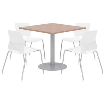 Olio Designs Square 42in Lola Dining Set - Cherry Table - White Chairs