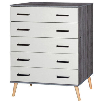 Better Home Products Eli Mid-Century Modern 5 Drawer Chest Charcoal Oak &...