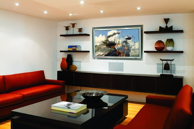 Inspiration for a modern home theater remodel in Los Angeles